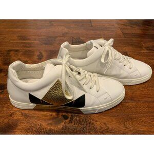 White, Gold & Black Monster Low Top Lace Up Sneakers, Size 8 (US)